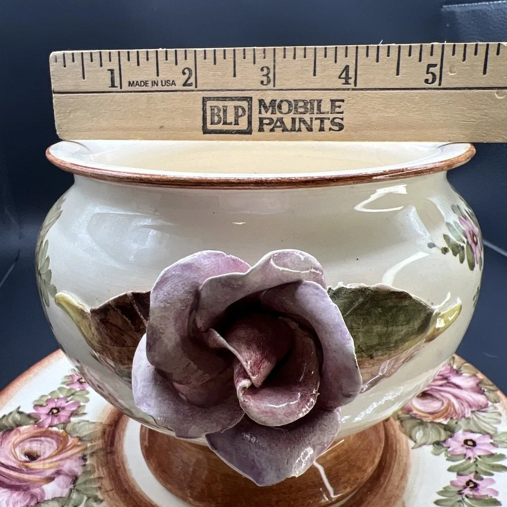 Vtg Tiziano Italian Capodimonte Soup Tureen Lid Underplate Hand Painted Roses